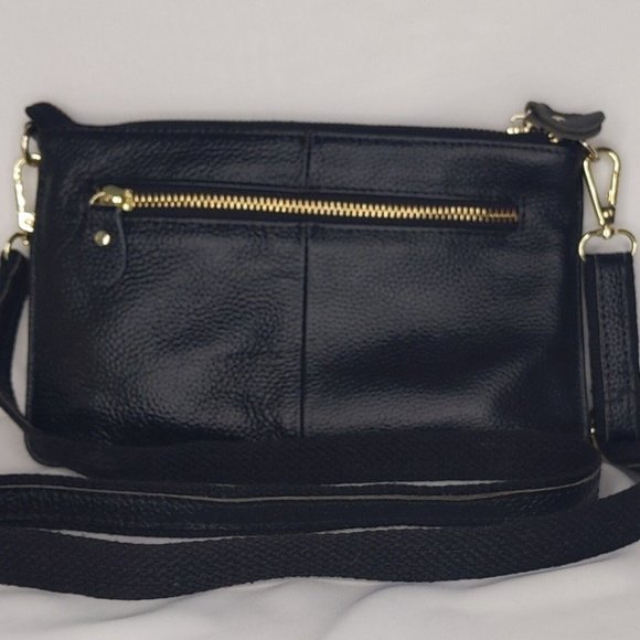 Handbags - Crossbody Leather Clutch Purse Black With Gold